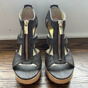 Michael Kors Black Wedge Sandals with Strappy Design